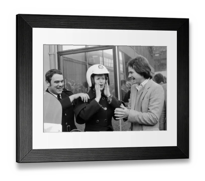 Framed Print : British Motorcycle road racer Barry Sheene with Conservative Party leader Margaret