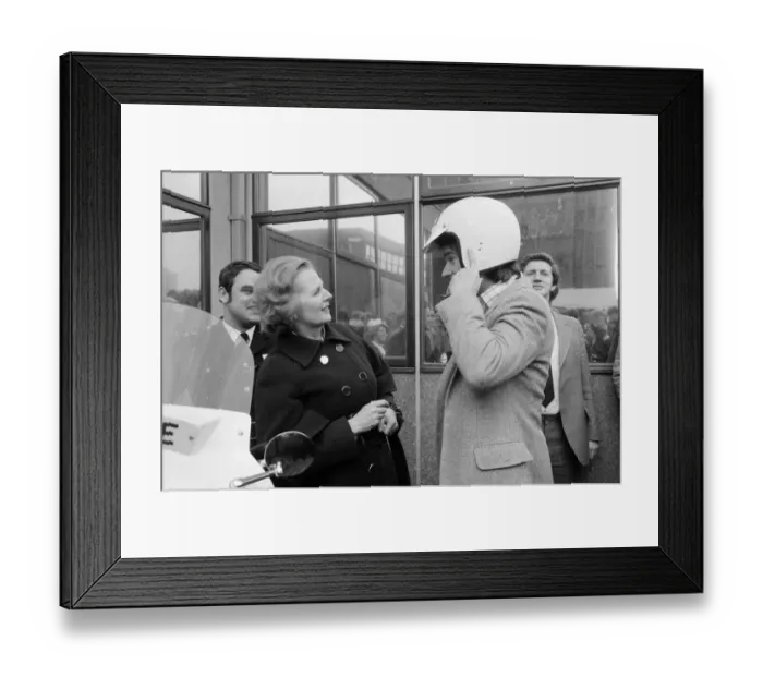 Framed Print : British Motorcycle road racer Barry Sheene with Conservative Party leader Margaret Framed Print : British Motorcycle road racer Barry Sheene with Conservative Party leader Margaret