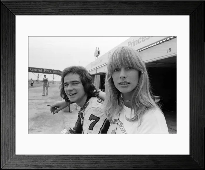 Framed Print : British motorcycle road racer Barry Sheene with girlfriend Stephanie McLean Framed Print : British motorcycle road racer Barry Sheene with girlfriend Stephanie McLean