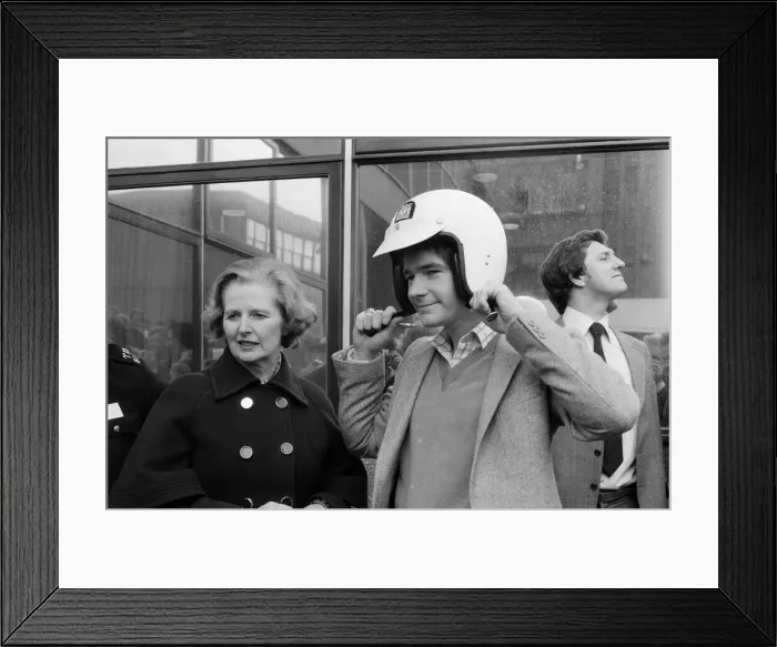 Framed Print : British Motorcycle road racer Barry Sheene with Conservative Party leader Margaret Framed Print : British Motorcycle road racer Barry Sheene with Conservative Party leader Margaret