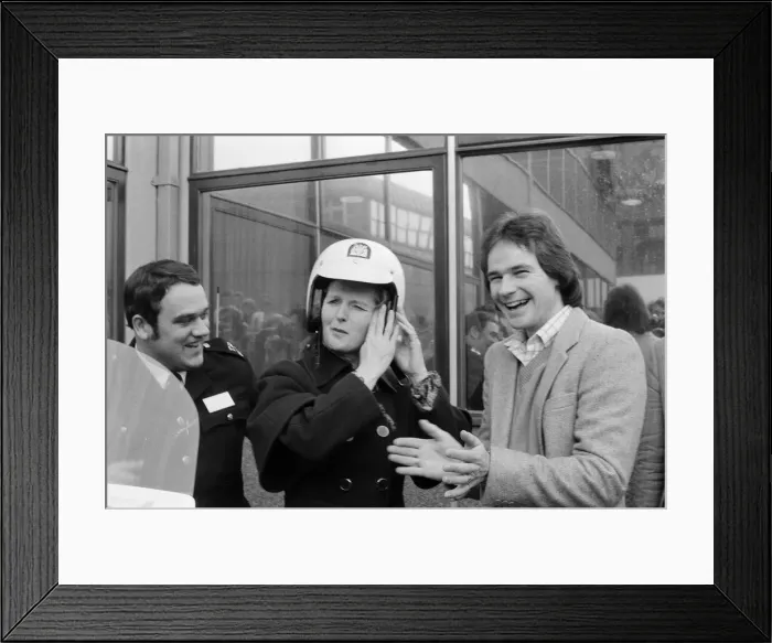 Framed Print : British Motorcycle road racer Barry Sheene with Conservative Party leader Margaret Framed Print : British Motorcycle road racer Barry Sheene with Conservative Party leader Margaret