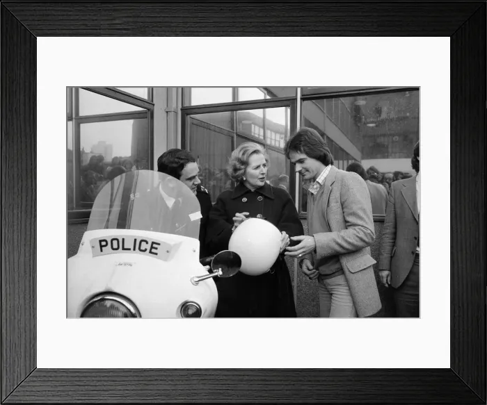Framed Print : British Motorcycle road racer Barry Sheene with Conservative Party leader Margaret Framed Print : British Motorcycle road racer Barry Sheene with Conservative Party leader Margaret