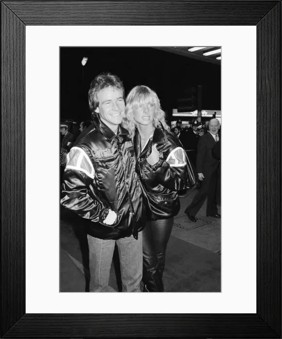 Framed Print : British Motorcycle road racer Barry Sheene with girlfriend Stephanie McLean attend Framed Print : British Motorcycle road racer Barry Sheene with girlfriend Stephanie McLean attend