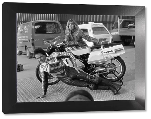 British Motorcycle road racer Barry Sheene with his new Suzuki bike