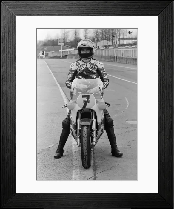 Framed Print : British Motorcycle road racer Barry Sheene takes part in his first serious workout with a Framed Print : British Motorcycle road racer Barry Sheene takes part in his first serious workout with a