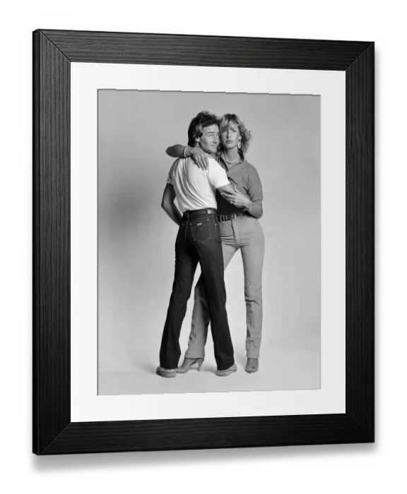 Framed Print : British Motorcycle road racer Barry Sheene poses with his girlfriend Stephanie McLean in