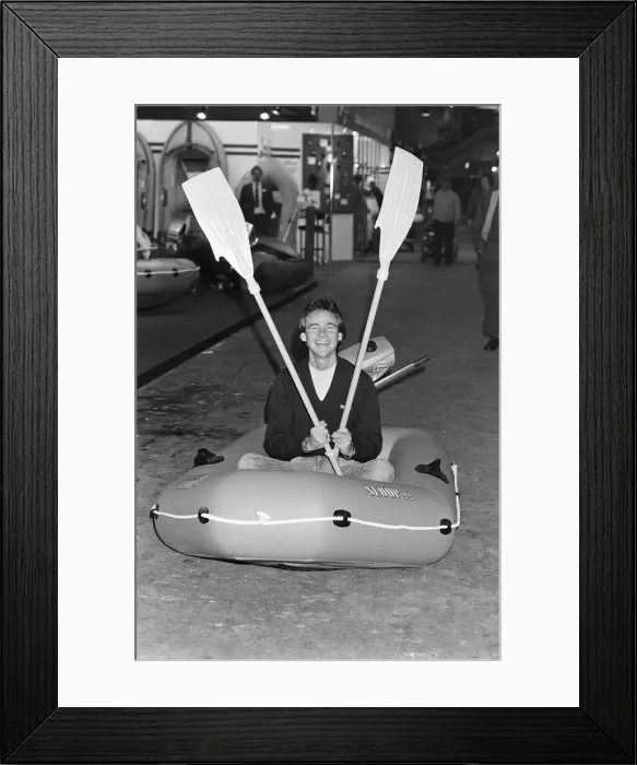 Framed Print : British Motorcycle road racer Barry Sheene attends the Boat Show exhibition at Earls