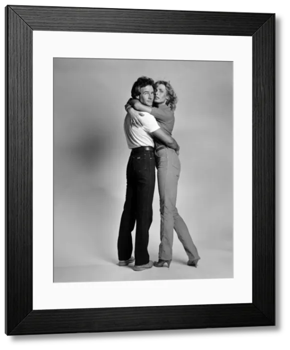 Framed Print : British Motorcycle road racer Barry Sheene poses with his girlfriend Stephanie McLean in