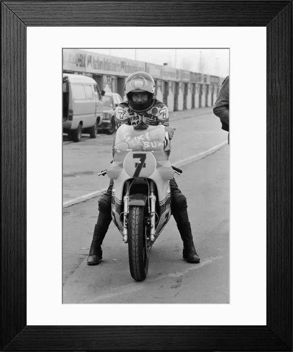 Framed Print : British Motorcycle road racer Barry Sheene takes part in his first serious workout with a Framed Print : British Motorcycle road racer Barry Sheene takes part in his first serious workout with a