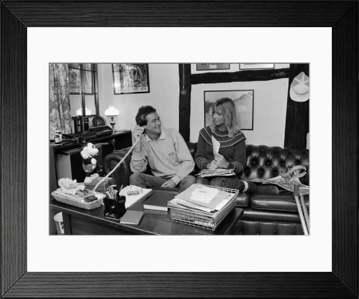 Framed Print : British Motorcycle road racer Barry Sheene at home with girlfriend Stephanie McLean