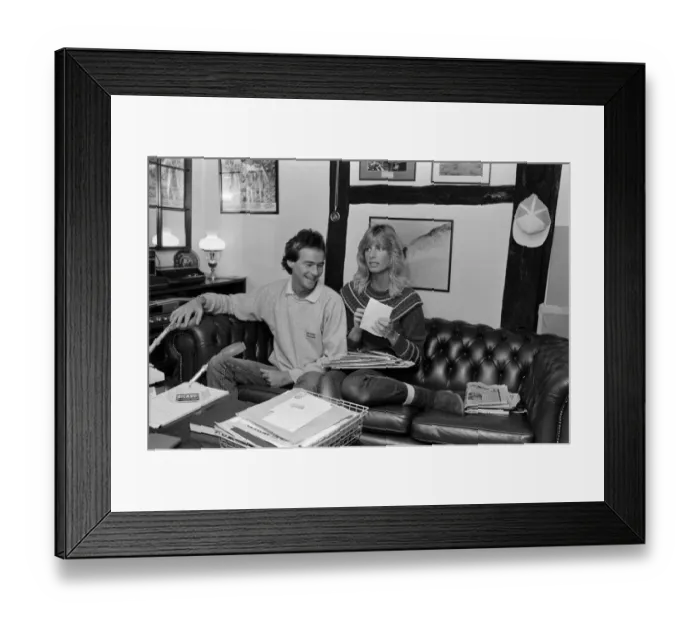 Framed Print : British Motorcycle road racer Barry Sheene at home with girlfriend Stephanie McLean Framed Print : British Motorcycle road racer Barry Sheene at home with girlfriend Stephanie McLean
