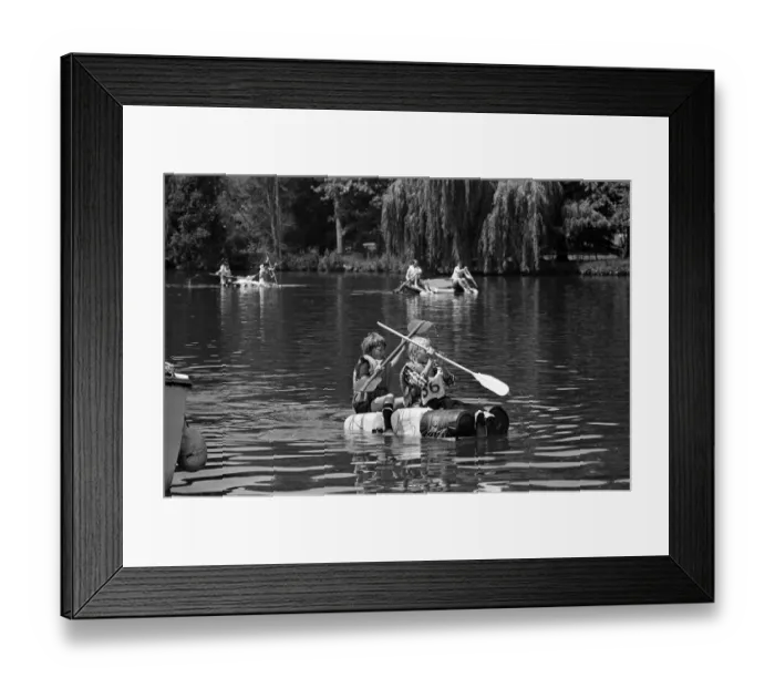 Framed Print : A raft race in Pangbourne, Berkshire. June 1976