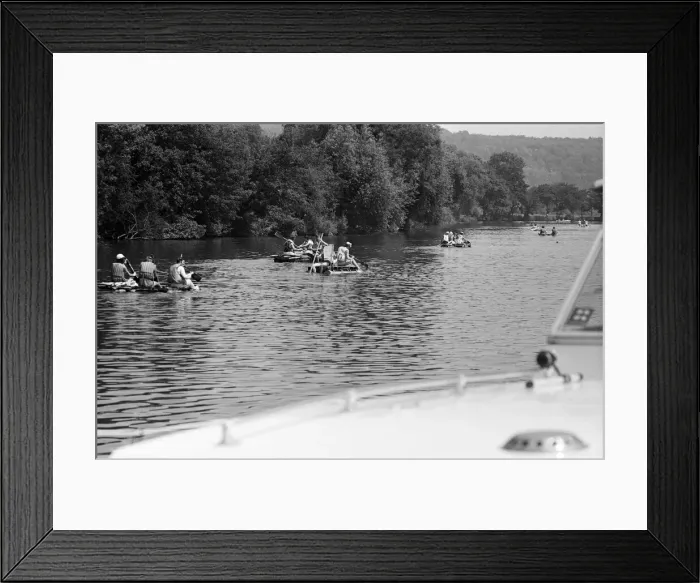 Framed Print : A raft race in Pangbourne, Berkshire. June 1976 Framed Print : A raft race in Pangbourne, Berkshire. June 1976