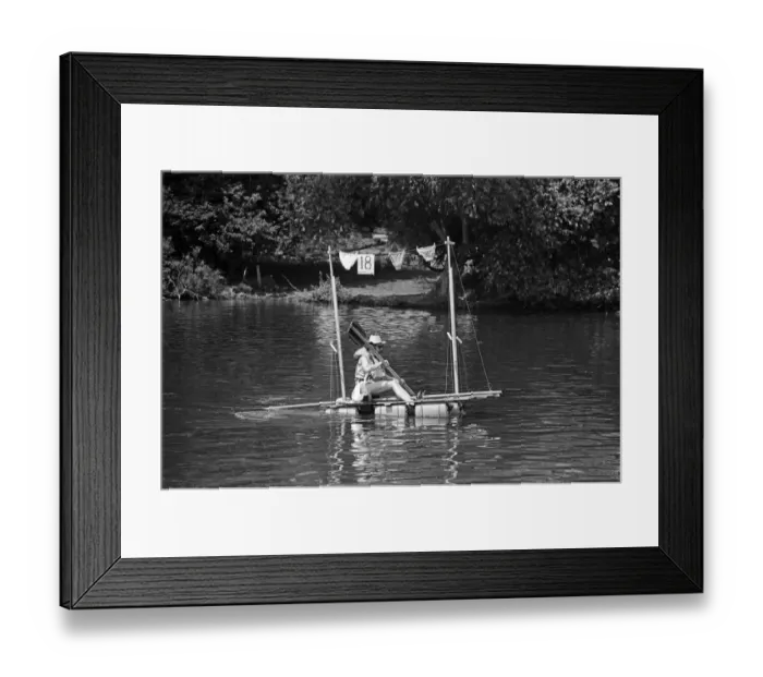 Framed Print : A raft race in Pangbourne, Berkshire. June 1976 Framed Print : A raft race in Pangbourne, Berkshire. June 1976