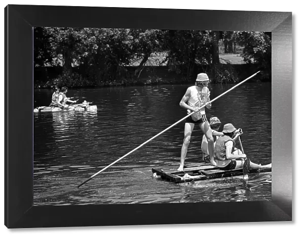 A raft race in Pangbourne, Berkshire. June 1976