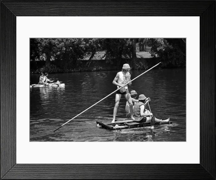Framed Print : A raft race in Pangbourne, Berkshire. June 1976