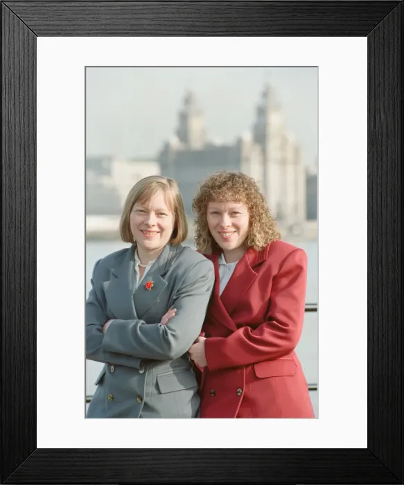 Framed Print : Angela Eagle (left) and her twin sister Maria, pictured in Liverpool, February 1992