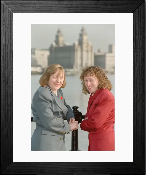 Framed Print : Angela Eagle (left) and her twin sister Maria, pictured in Liverpool, February 1992 Framed Print : Angela Eagle (left) and her twin sister Maria, pictured in Liverpool, February 1992