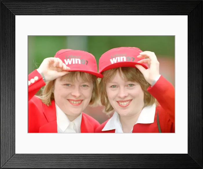 Framed Print : Angela Eagle (left) and her twin sister Maria (right), pictured in Liverpool, April 1997 Framed Print : Angela Eagle (left) and her twin sister Maria (right), pictured in Liverpool, April 1997
