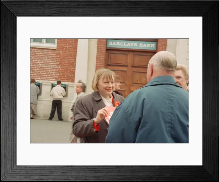 Framed Print : Angela Eagle campaigning in Liverpool, April 1997. Both Angela Framed Print : Angela Eagle campaigning in Liverpool, April 1997. Both Angela