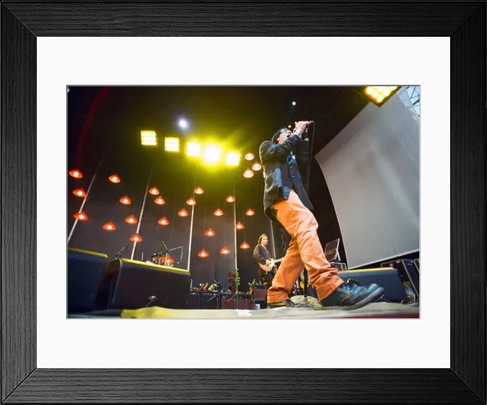 Framed Print : Michael Stipe, lead singer with the American Rock Group REM, perform at Cardiff Arms Park