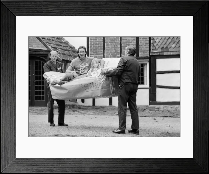 Framed Print : Former British Motorcycle road racer Barry Sheene prepares for a new life in the sun as