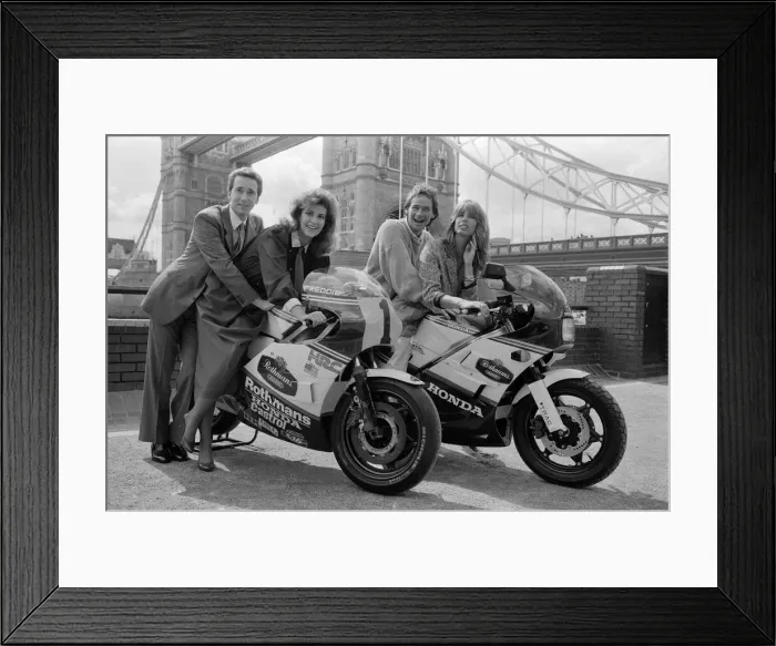 Framed Print : Former British Motorcycle road racer Barry Sheene with his wife Stephanie at a Framed Print : Former British Motorcycle road racer Barry Sheene with his wife Stephanie at a