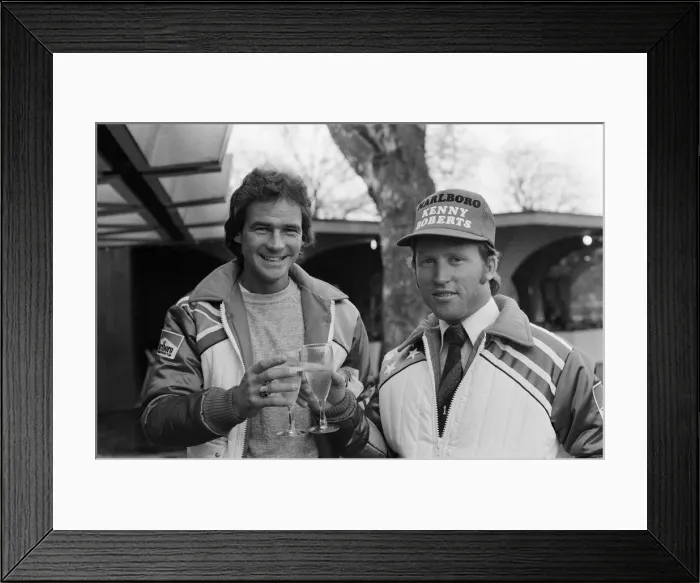 Framed Print : British Motorcycle road racer Barry Sheene with American reigning World Champion Kenny