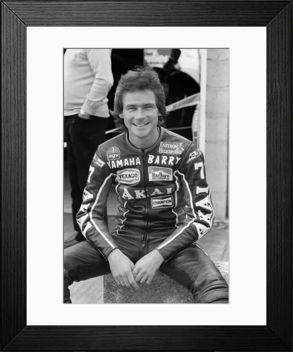 Framed Print : British Motorcycle road racer Barry Sheene in practice at Silverstone ahead of