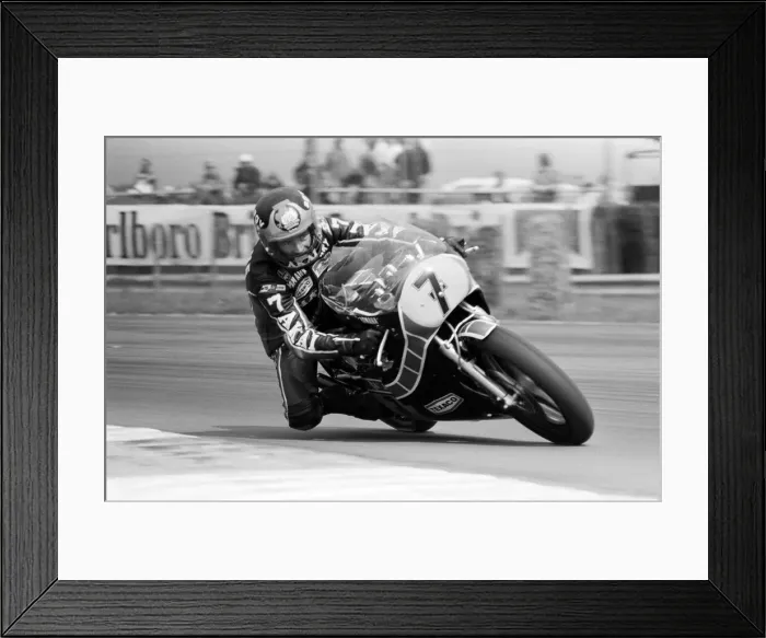 Framed Print : British Motorcycle road racer Barry Sheene in practice at Silverstone ahead of Framed Print : British Motorcycle road racer Barry Sheene in practice at Silverstone ahead of