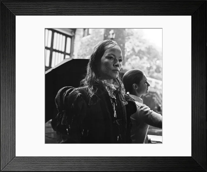 Framed Print : On a beautiful summers morning at the Tower of London, BBC film unit produced rain