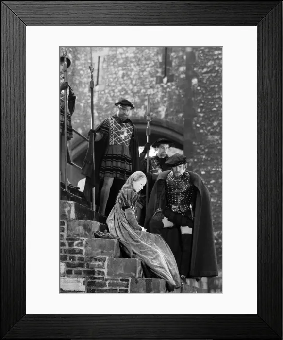 Framed Print : On a beautiful summers morning at the Tower of London, BBC film unit produced rain
