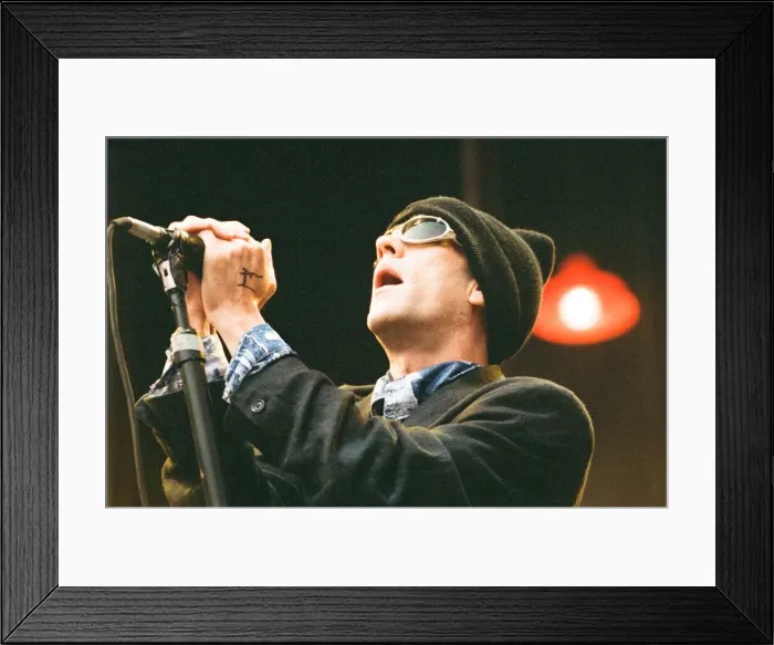 Framed Print : Michael Stipe, lead singer with the American Rock Group REM, perform at Cardiff Arms Park