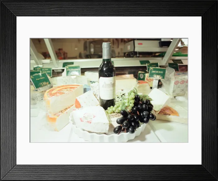 Framed Print : Cheese Selection, displayed in shop. 22nd February 1999. Chateau Beaumont Red Wine Framed Print : Cheese Selection, displayed in shop. 22nd February 1999. Chateau Beaumont Red Wine