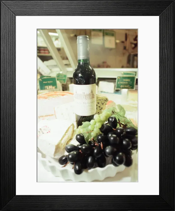 Framed Print : Cheese Selection, displayed in shop. 22nd February 1999. Chateau Beaumont Red Wine