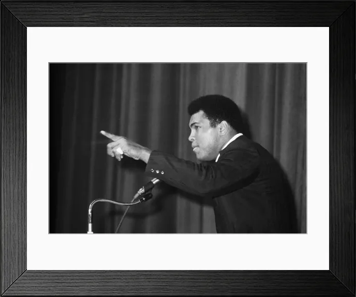 Framed Print : World Heavyweight boxing champion Muhammad Ali held his first public speaking in England