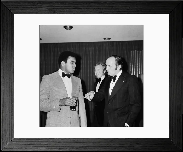Framed Print : Henry Cooper fooling around with fellow boxer Muhammad Ali at a press conference in Framed Print : Henry Cooper fooling around with fellow boxer Muhammad Ali at a press conference in