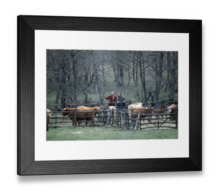 Framed Print : Sean Connery and Christopher Lambert during the filming of Highlander film