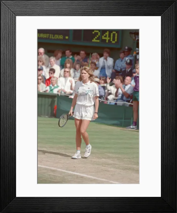 Framed Print : Steffi Graf pictured in action in the Wimbledon Ladies Singles Final on 2nd July 1988 Framed Print : Steffi Graf pictured in action in the Wimbledon Ladies Singles Final on 2nd July 1988