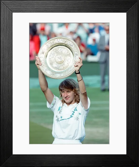 Framed Print : Steffi Graf pictured with her trophy, the Venus Rosewater Dish Framed Print : Steffi Graf pictured with her trophy, the Venus Rosewater Dish