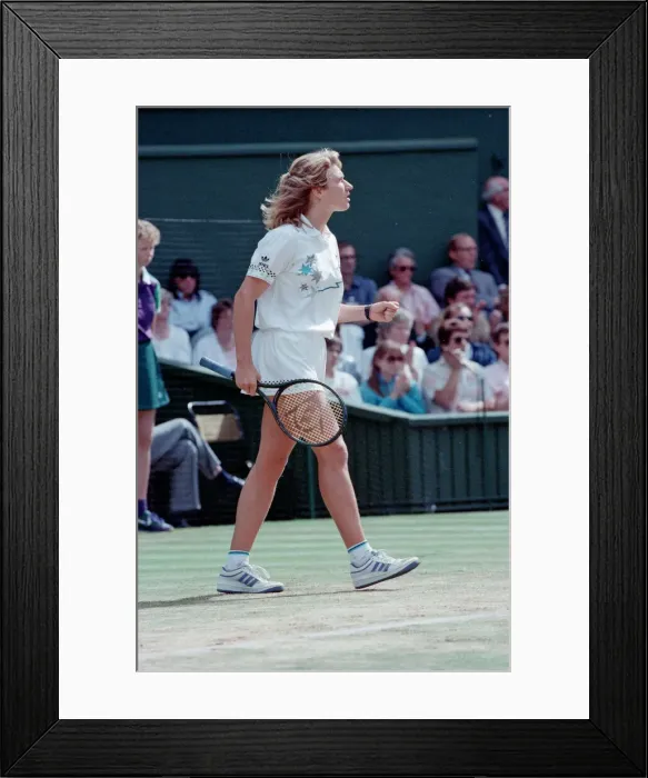 Framed Print : Steffi Graf pictured in action in the Wimbledon Ladies Singles Final on 2nd July 1988 Framed Print : Steffi Graf pictured in action in the Wimbledon Ladies Singles Final on 2nd July 1988