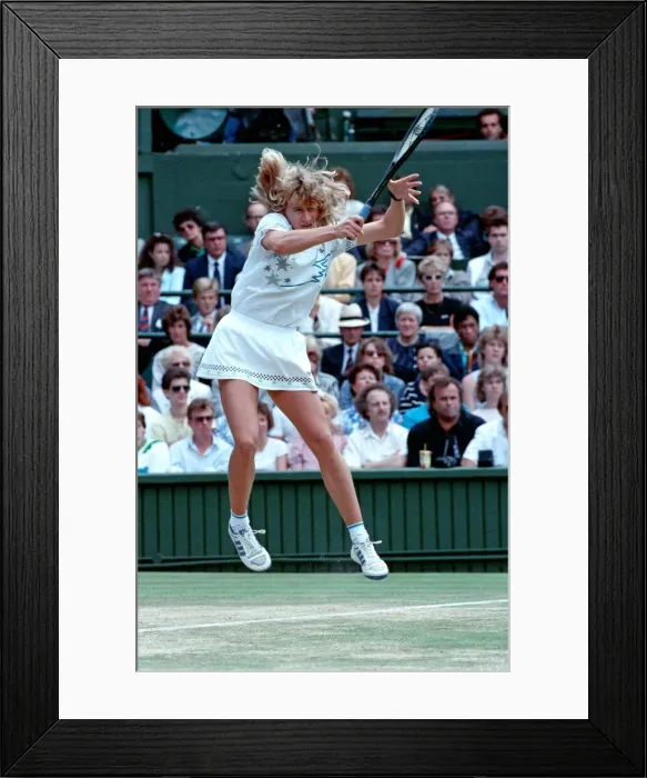 Framed Print : Steffi Graf pictured in action in the Wimbledon Ladies Singles Final on 2nd July 1988 Framed Print : Steffi Graf pictured in action in the Wimbledon Ladies Singles Final on 2nd July 1988