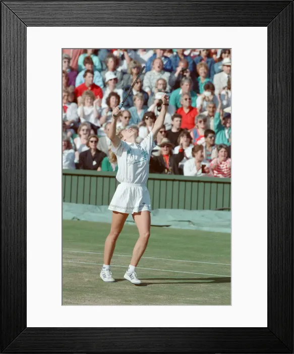 Framed Print : Steffi Graf pictured as she celebrates her first Wimbledon Ladies Final win Framed Print : Steffi Graf pictured as she celebrates her first Wimbledon Ladies Final win