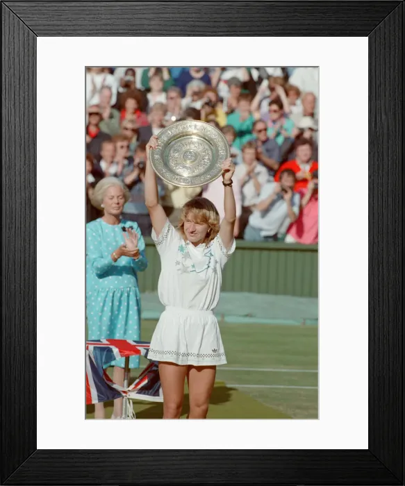 Framed Print : Steffi Graf pictured with her trophy, the Venus Rosewater Dish Framed Print : Steffi Graf pictured with her trophy, the Venus Rosewater Dish