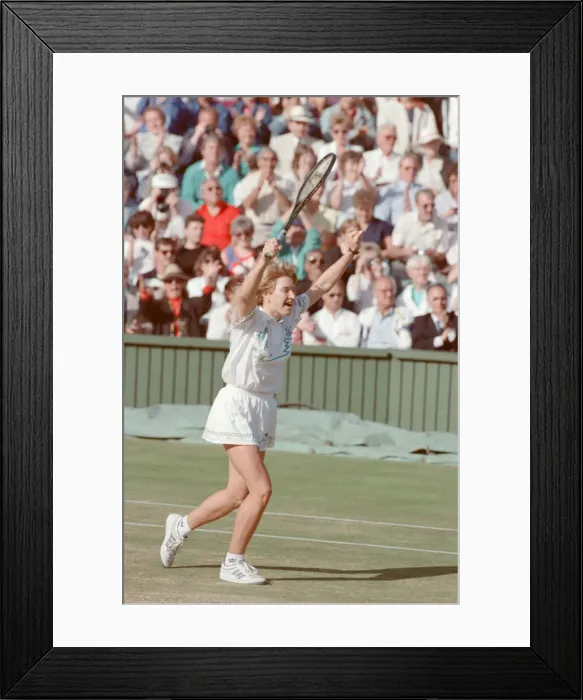 Framed Print : Steffi Graf pictured as she celebrates her first Wimbledon Ladies Final win Framed Print : Steffi Graf pictured as she celebrates her first Wimbledon Ladies Final win