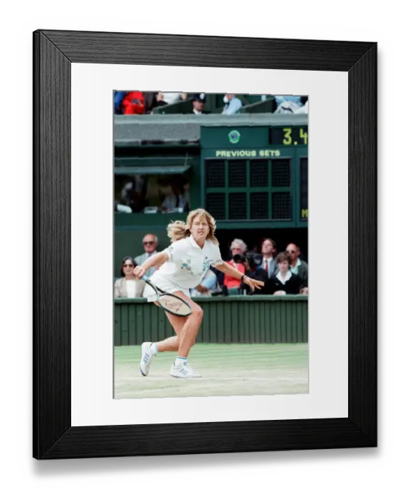 Framed Print : Steffi Graf pictured in action in the Wimbledon Ladies Singles Final on 2nd July 1988