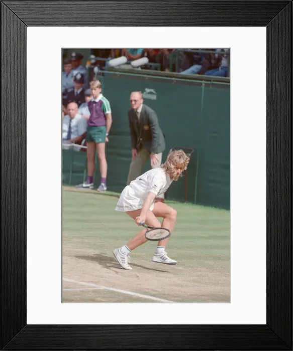 Framed Print : Steffi Graf pictured in action in the Wimbledon Ladies Singles Final on 2nd July 1988 Framed Print : Steffi Graf pictured in action in the Wimbledon Ladies Singles Final on 2nd July 1988