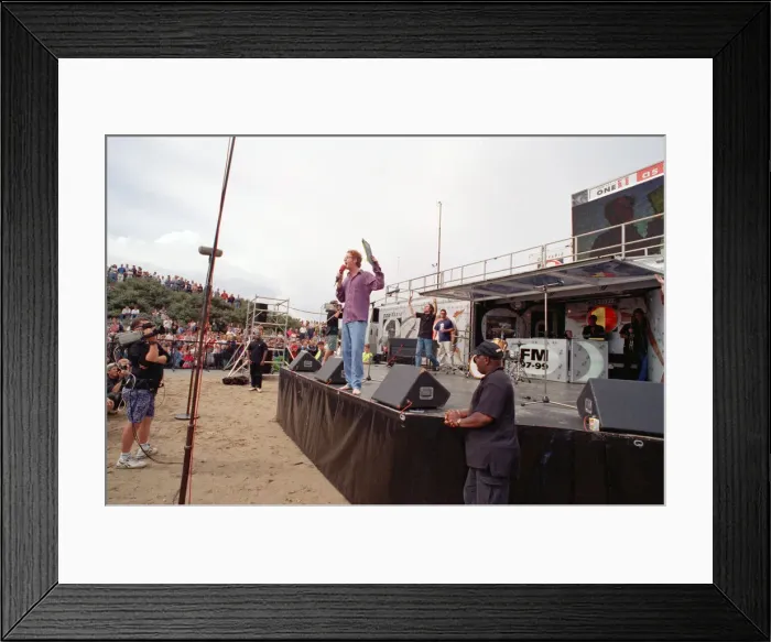 Framed Print : Chris Evans, DJ on Radio One, presents the Radio One Roadshow from Tenby in South Wales Framed Print : Chris Evans, DJ on Radio One, presents the Radio One Roadshow from Tenby in South Wales