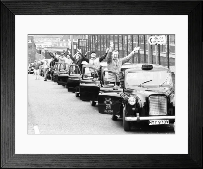 Framed Print : Some of the 60 angry Cabbies forced to queue outside the London Carriage Office Framed Print : Some of the 60 angry Cabbies forced to queue outside the London Carriage Office