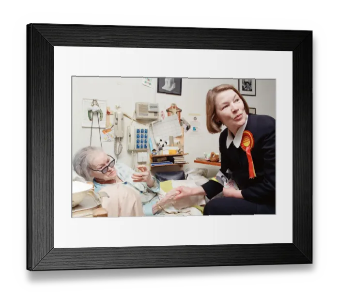 Framed Print : Actress and Labour candidate Glenda Jackson, during a hospital visits. 20th March 1992